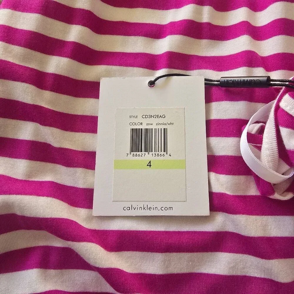 Calvin Klein Pink/White Stripe Full Length Tank  Long Maxi Dress, NWT, Sz. 4 - Picture 10 of 12